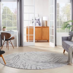 Rustic Textures RUS17 Abstract Circle Rugs in Ivory Grey