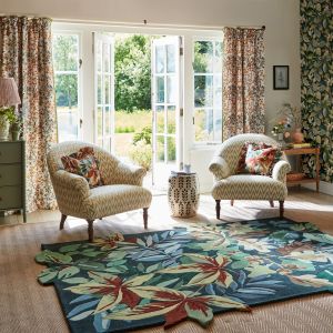 Sanderson Robinâ€™s Wood 146508 Forest Green Nature Print Hand Tufted Wool  Rug 