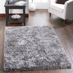 Shimmer Shaggy Lustrous Rugs in Silver