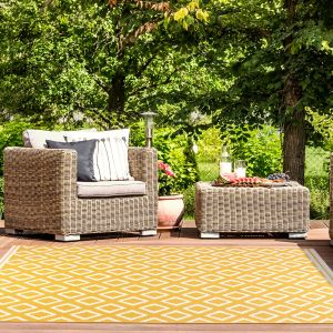 Terrace Diamond Modern Geometric Indoor Outdoor Rugs in Gold Yellow by Ultimate Rug
