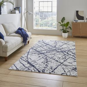 Think Rugs Artemis B8403A Blue Silver Abstract Marble Metallic Rug