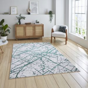 Think Rugs Artemis B8403A Green Silver Abstract Marble Metallic Rug