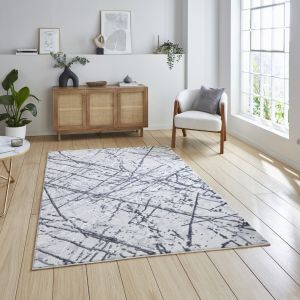 Think Rugs Artemis B8403A Silver Abstract Marble Metallic Rug