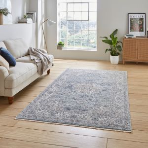 Think Rugs Vintage 35013 Blue Abstract Bordered Traditional Rug