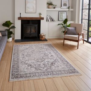 Think Rugs Vintage 35018 Grey Abstract Bordered Traditional Rug