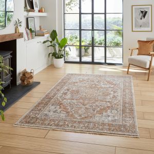 Think Rugs Vintage 35018 Terracotta Abstract Bordered Traditional Rug