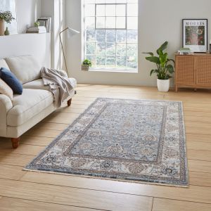 Think Rugs Vintage 35027 Blue Floral Bordered Traditional Rug