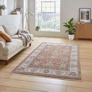 Think Rugs Vintage 35027 Terracotta Floral Bordered Traditional Rug