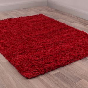 Indulgence Plain Shaggy Rugs in Red