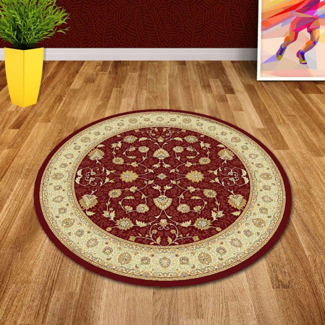 Noble Art Traditional Bordered Circle, Red Round Rugs Uk