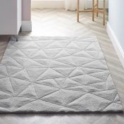 Modern 3D Wool Rugs with Handcarved Geometric Triangles in Grey