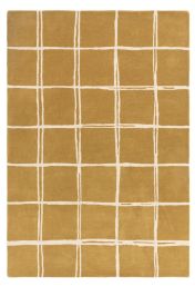 Albany Grid Modern Geometric Wool Rugs in Gold