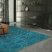 Arris Geometric Wool Rugs 37307 in Teal and Gold by Wedgwood
