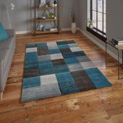 Brooklyn 646 Modern Rugs in Squares of Blue and Grey