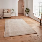 Cove Beige Plain Shaggy Rug by Think Rugs