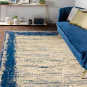 Elodie Contemporary Bordered Rug in Twilight Blue