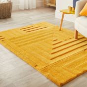 Maze Geometric Wool Rugs in Ochre Yellow