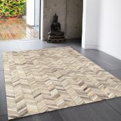 Gaucho Genuine Leather Patch Modern Chevron Rugs in Natural