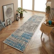 Gilbert 4152 E Distressed Abstract Runner Rugs in Grey Blue