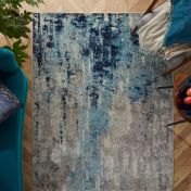 Gilbert 90 L Distressed Abstract Rugs in Blue Grey Cream