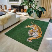 Pop Tiger Green On Fire 9388 Graphics Rug by Louis De Poortere