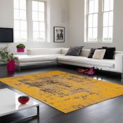 Revive Abstract Distressed Rugs RE11 in Ochre Yellow