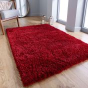 Serene Shaggy Soft Plain Rugs in Red