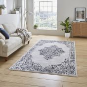 Think Rugs Artemis B9076A Blue Silver Traditional Abstract Bordered Metallic Rug