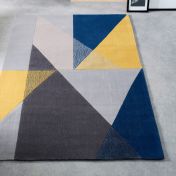Trio Modern Geometric Triangle Rugs in Blue & Ochre